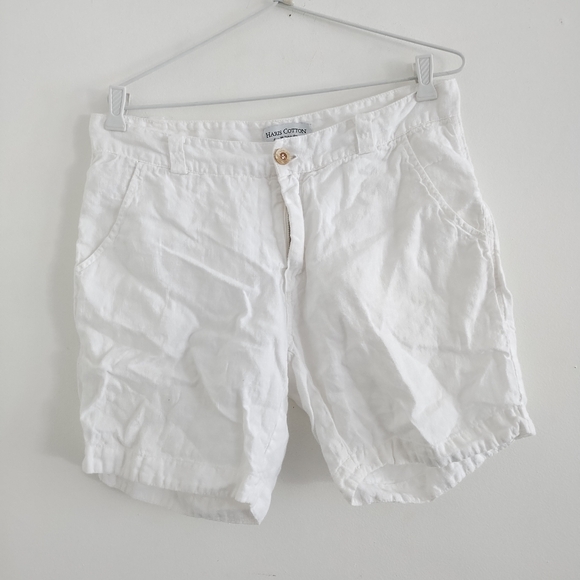 Haris Cotton White Linen Bermuda Shorts M - Picture 2 of 4